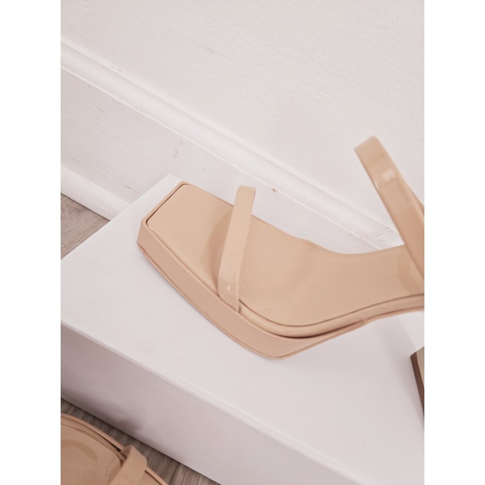 Jeffrey Campbell Hustler Platform Sandal Heels Shoes 8 Nude 90s Y2K Square Toe - Picture 9 of 12